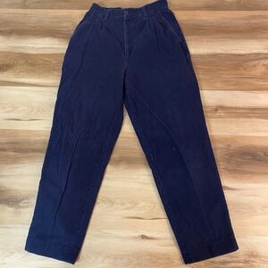 Vintage Womens Navy Blue Corduroy Pleated Front Pants Size 10 90s Princeton Club